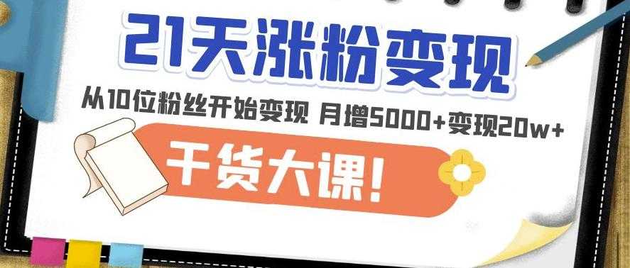 21天精准涨粉变现干货大课：从10位粉丝开始变现月增5000+变现20w+-云网创资源站