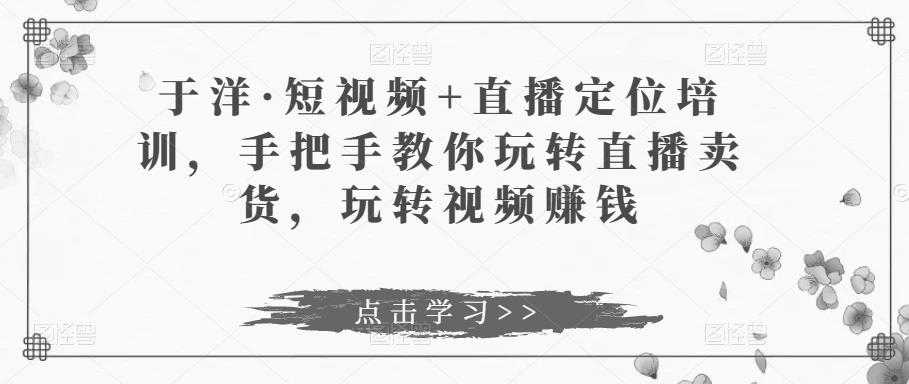 于洋·短视频+直播定位培训，手把手教你玩转直播卖货，玩转视频赚钱-云网创资源站