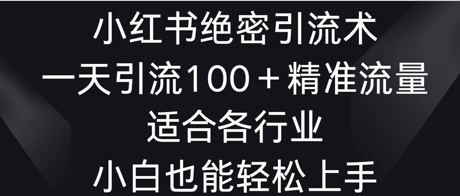 小红书绝密引流术，一天引流100＋精准流量，适合各个行业，小白也能轻松上手-云网创资源站