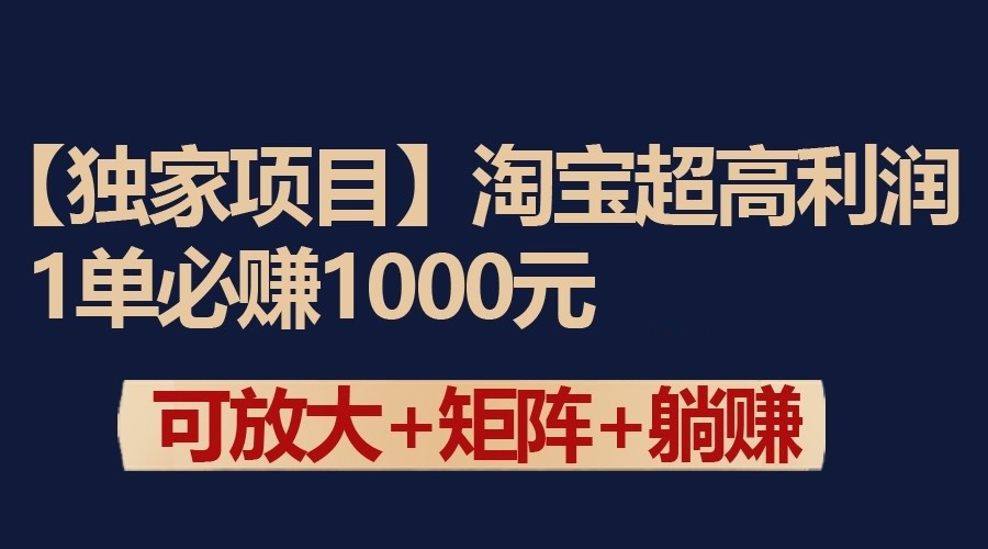 独家淘宝超高利润项目：1单必赚1000元，可放大可矩阵操作-云网创资源站