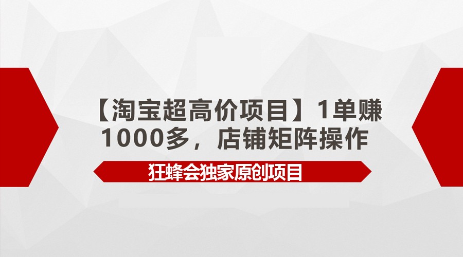 【淘宝超高价项目】1单赚1000多，店铺矩阵操作-云网创资源站