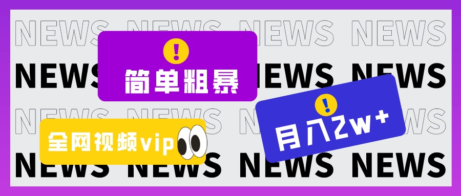 简单粗暴零成本，高回报，全网视频VIP掘金项目，月入2万＋-云网创资源站