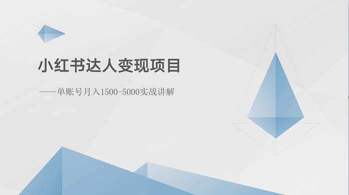 小红书达人变现项目：单账号月入1500-3000实战讲解-云网创资源站