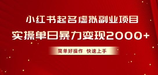 小红书起名虚拟副业项目，实操暴力变现，简单好操作，快速上手-云网创资源站