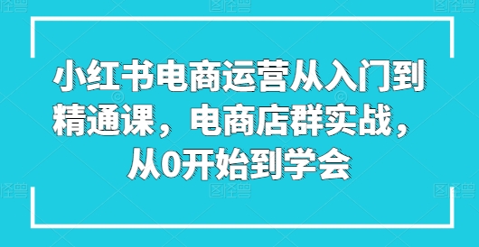 小红书电商经营实用教程课，电商店群实战演练，从0一直到懂得-云网创资源站