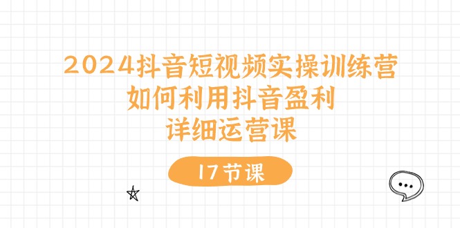 2024抖音小视频实操训练营：如何运用抖音视频赢利，详尽运营课（17节视频课程）-云网创资源站