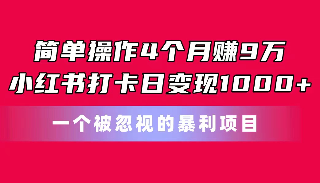 易操作4个月赚9万！小红书的打卡签到日转现1000 ！一个被忽略的暴力新项目-云网创资源站