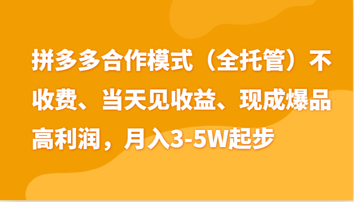 最新拼多多模式日入4K+两天销量过百单，无学费、老运营代操作、小白福利-云网创资源站