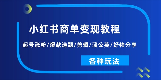 小红书商单变现教程：起号涨粉/爆款选题/剪辑/蒲公英/好物分享/各种玩法-云网创资源站