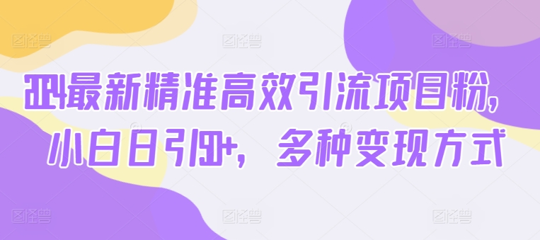 2024全新高效便捷引流项目粉，新手日引50 ，多种多样变现模式-云网创资源站