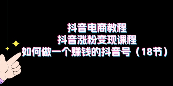 抖音直播带货实例教程：抖音涨粉转现课程内容：如何做一个挣钱的抖音帐号（18节）-云网创资源站