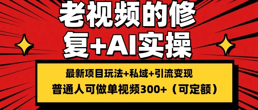 老视频的修复实操，单条收益300+，普通人可零基础-云网创资源站