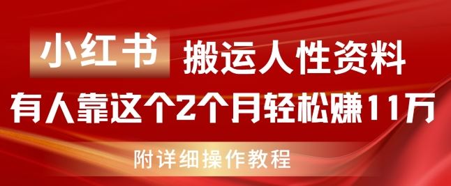 小红书搬运人性资料，有人靠这个2个月轻松赚11w，附教程【揭秘】-云网创资源站