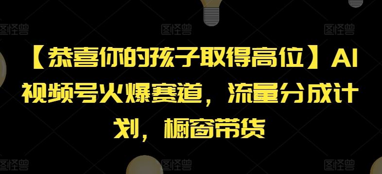 【恭喜你的孩子取得高位】AI视频号火爆赛道，流量分成计划，橱窗带货【揭秘】-云网创资源站