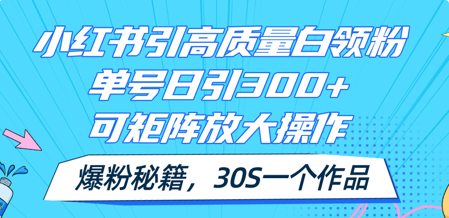 小红书引高质量白领粉，单号日引300+，可放大操作，爆粉秘籍！30s一个作品-云网创资源站