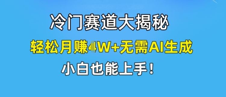 冷门赛道大揭秘，轻松月赚1W+无需AI生成，小白也能上手【揭秘】-云网创资源站