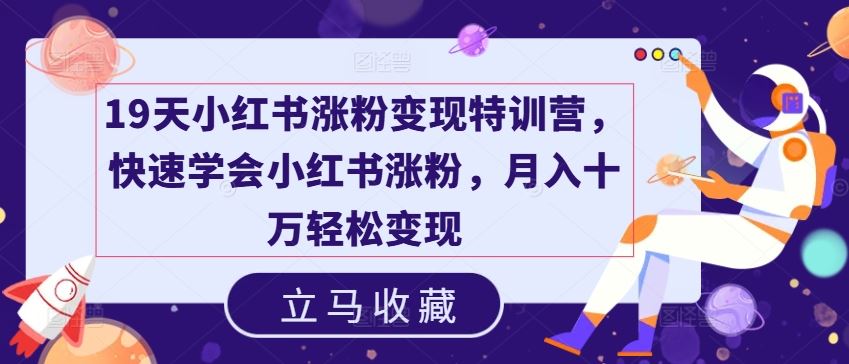 19天小红书涨粉变现特训营，快速学会小红书涨粉，月入十万轻松变现-云网创资源站