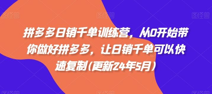 拼多多日销千单训练营，从0开始带你做好拼多多，让日销千单可以快速复制(更新24年7月)-云网创资源站