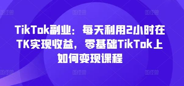 TikTok副业：每天利用2小时在TK实现收益，零基础TikTok上如何变现课程-云网创资源站