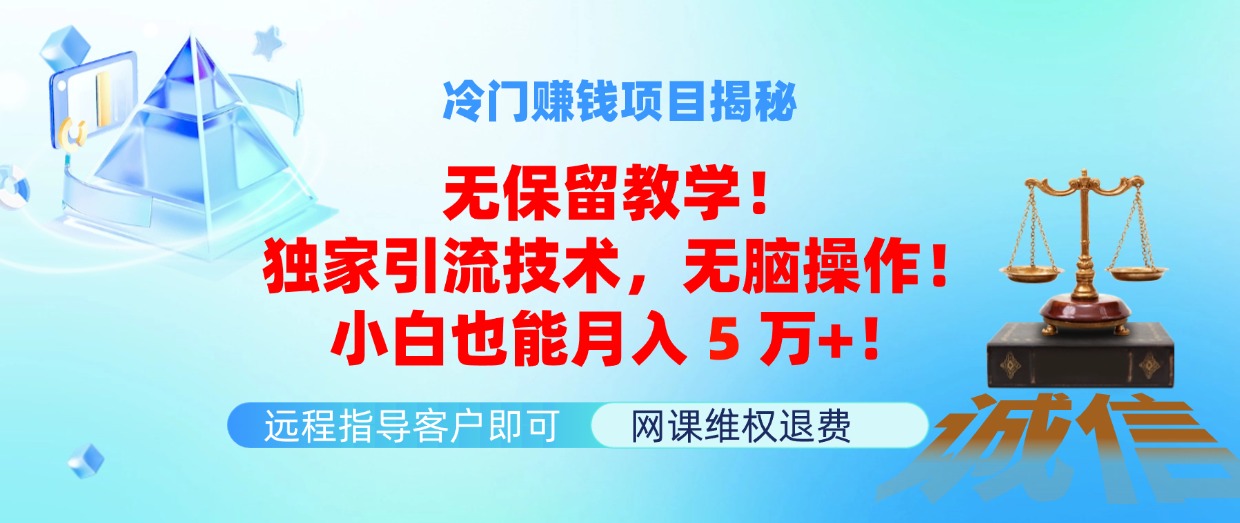 冷门赚钱项目无保留教学！独家引流技术，无脑操作！小白也能月入5万+！-云网创资源站