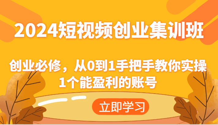 2024短视频创业集训班：创业必修，从0到1手把手教你实操1个能盈利的账号-云网创资源站