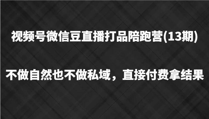 视频号微信豆直播打品陪跑(13期)，不做不自然流不做私域，直接付费拿结果-云网创资源站