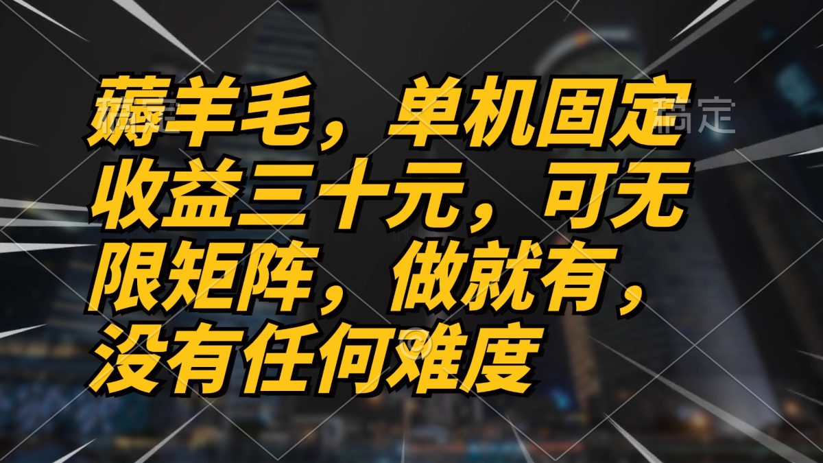 薅羊毛项目，单机三十元，做就有，可无限矩阵 无任何难度-云网创资源站