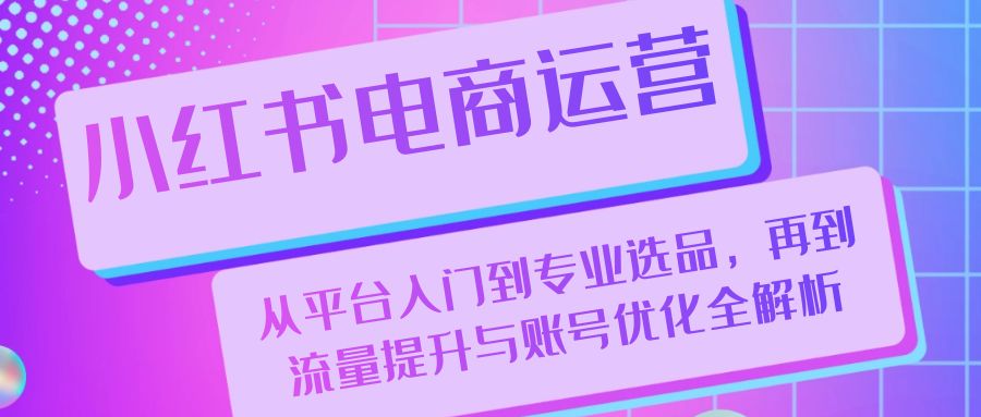 小红书电商经营：从平台入门到技术专业选款，再从流量提升与账户提升全面解析-云网创资源站