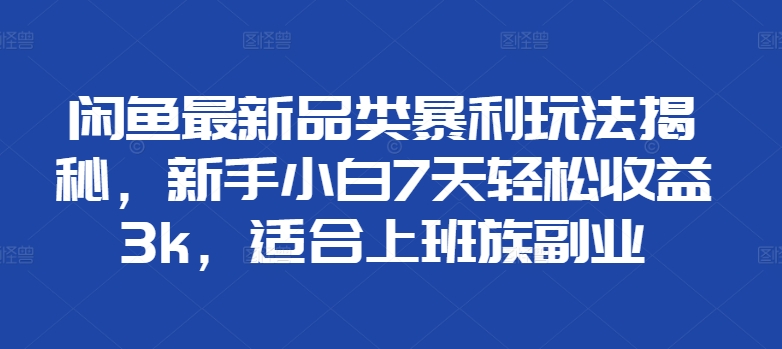 闲鱼平台全新类目爆利游戏玩法揭密，新手入门7天轻轻松松盈利3k，适宜上班族副业-云网创资源站