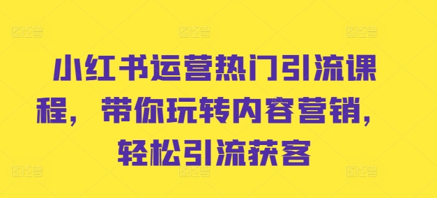 小红书运营受欢迎引流课程，带你玩转内容运营，轻轻松松引流方法拓客-云网创资源站