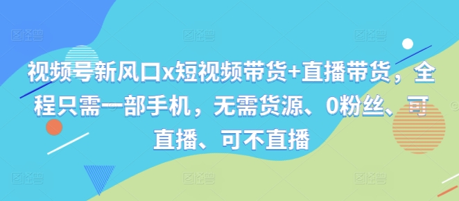 视频号新风口x短视频带货+直播带货，全程只需一部手机，无需货源、0粉丝、可直播、可不直播-云网创资源站