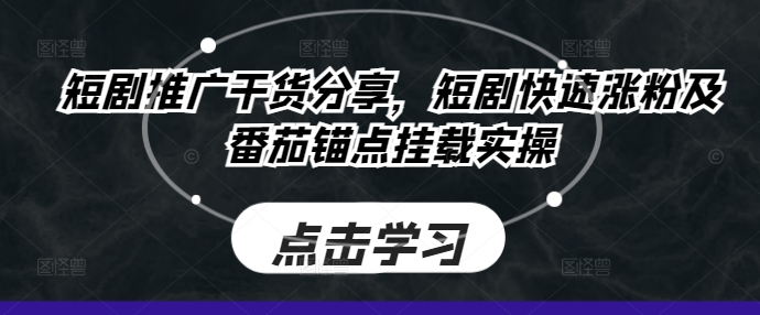 短剧推广干货分享，短剧快速涨粉及番茄锚点挂载实操-云网创资源站