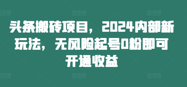 头条搬砖项目，2024内部新玩法，无风险起号0粉即可开通收益-云网创资源站