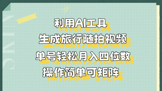 利用AI工具生成旅行随拍视频，单号轻松月入四位数，操作简单可矩阵-云网创资源站