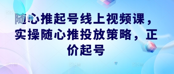 随心推起号线上视频课，实操随心推投放策略，正价起号-云网创资源站