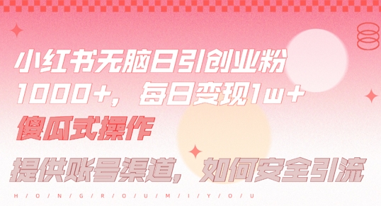 小红书无脑每日引流创业粉500+，小白每天只花半小时，躺赚长尾收益【揭秘】-云网创资源站