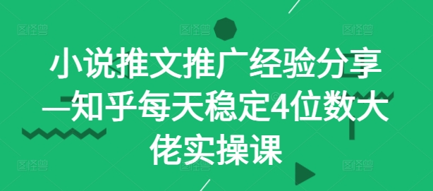 小说推文推广经验分享—知乎每天稳定4位数大佬实操课-云网创资源站