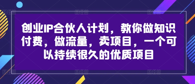 自主创业IP合伙人计划，手把手带你社交电商，做流量，卖项目，一个可以持续很久的优质企业-云网创资源站