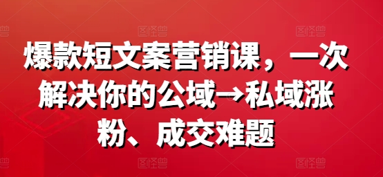 爆品短文案营销课，一次解决你的公域流量→公域增粉、交易量难点-云网创资源站