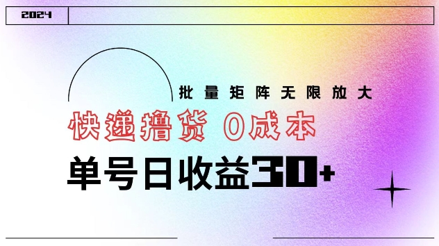 快递撸货 0成本 单号日收益30+ 批量矩阵可无限放大-云网创资源站