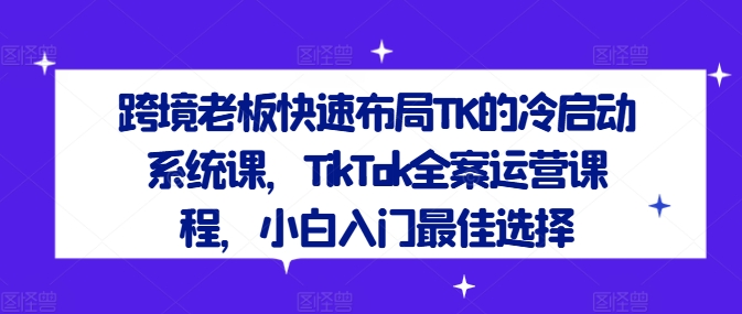 跨境老板快速布局TK的冷启动系统课，TikTok全案运营课程，小白入门最佳选择-云网创资源站