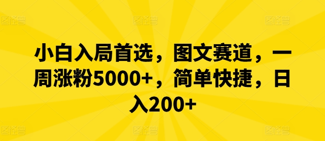 新手进入优选，图文并茂跑道，一周增粉5000 ，简单方便，日入200-云网创资源站