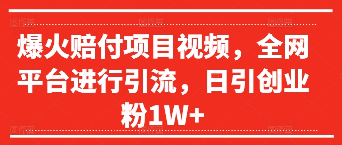 爆红赔偿新项目短视频，全网平台进行引流，日引自主创业粉1W 【揭密】-云网创资源站