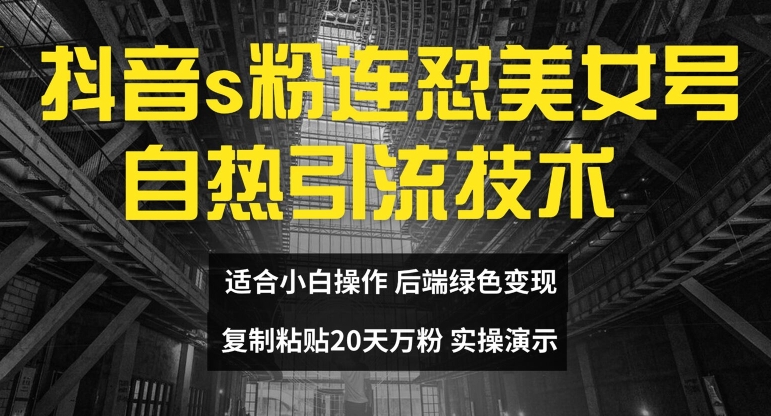 抖音s粉连怼美女号自热引流技术复制粘贴，20天万粉账号，无需实名制，矩阵操作【揭秘】-云网创资源站