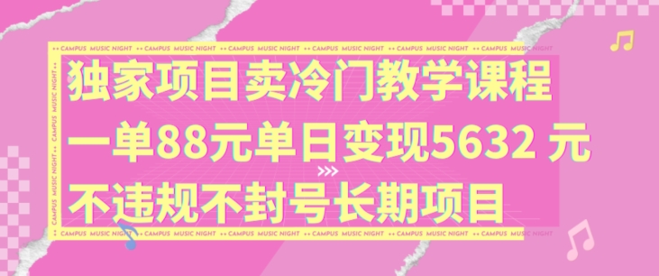 独家代理新项目卖小众教学内容一单88元单日转现5632元违反规定防封号长期项目【揭密】-云网创资源站