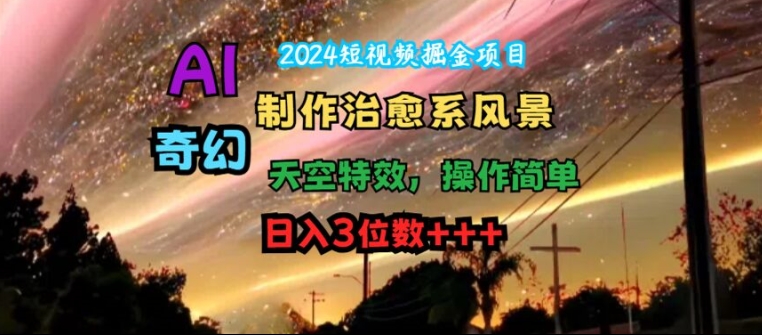 2024短视频掘金项目，AI制作治愈系风景，奇幻天空特效，操作简单，日入3位数【揭秘】-云网创资源站