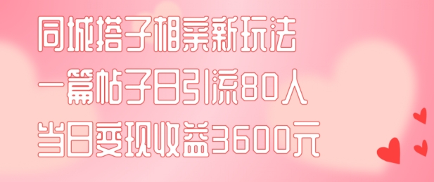 同城搭子相亲新玩法一篇帖子引流80人当日变现3600元(项目教程+实操教程)【揭秘】-云网创资源站