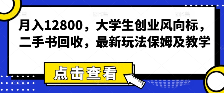 月入12800，学生创业方向标，二手书回收，全新游戏玩法家庭保姆及教学-云网创资源站