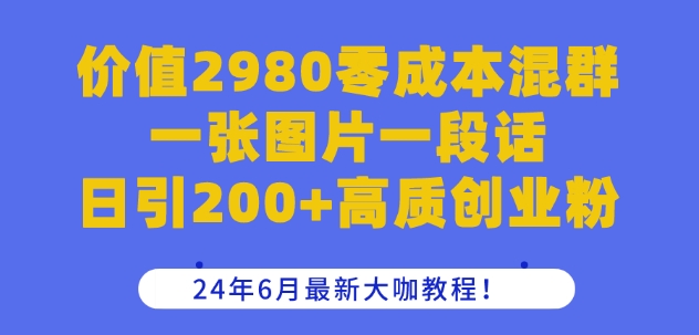 价值2980零成本混群一张图片一段话日引200+高质创业粉，24年6月最新大咖教程【揭秘】-云网创资源站