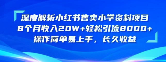 深度解读小红书的出售小学资料新项目，实际操作简单易上手，长期盈利-云网创资源站